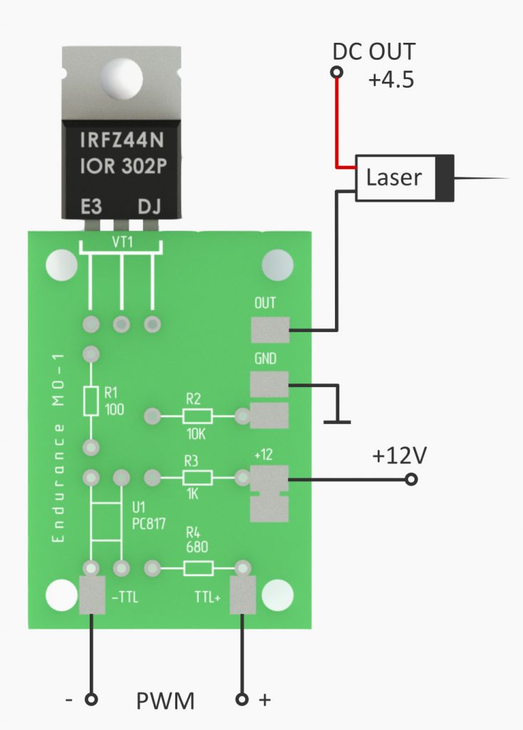 About Endurance MO1 PCB. The driver board to run the laser from external power supply.