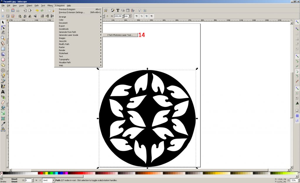 Preparing a g-code with an Inkscape + J Tech Photonics plugin