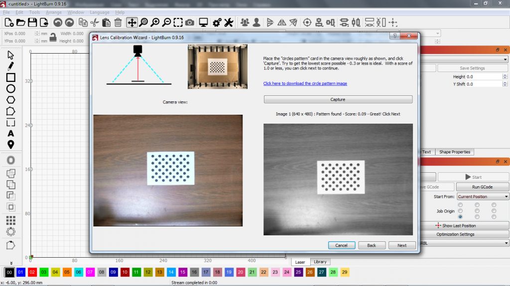 Lightburn software - adding a camera - printed circles