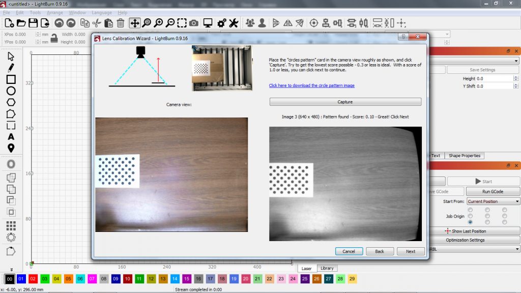 Adding a camera for positioning the sample in Lightburn software