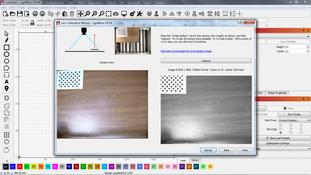 Adding a camera for positioning the sample in Lightburn software