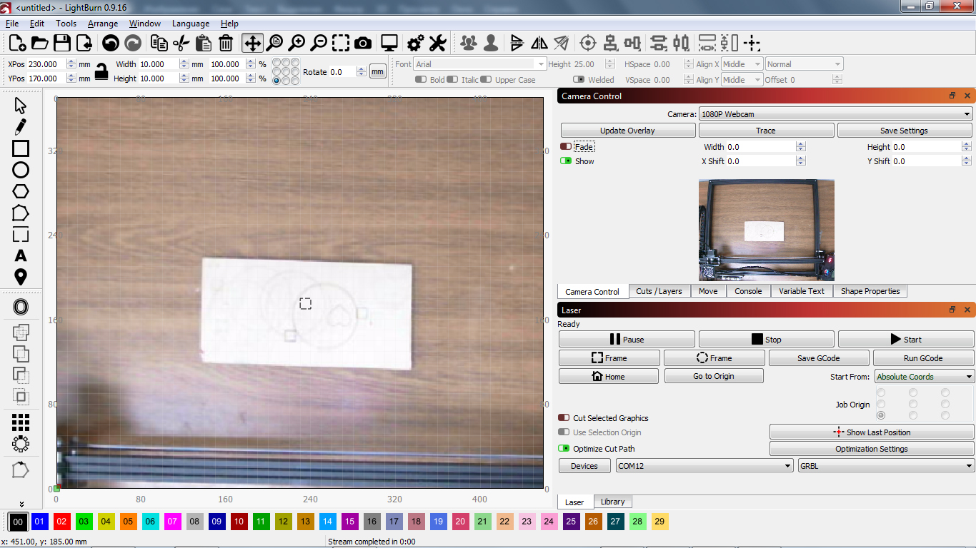 Lighter Camera Software Adding a camera for positioning the sample in Lightburn software ...