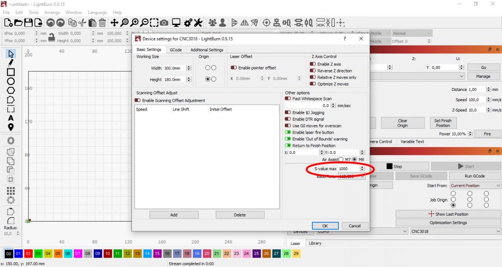 S-value max" parameter LightBurn