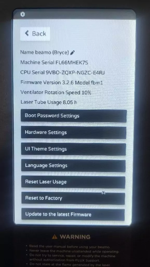 Beam Flux display settings