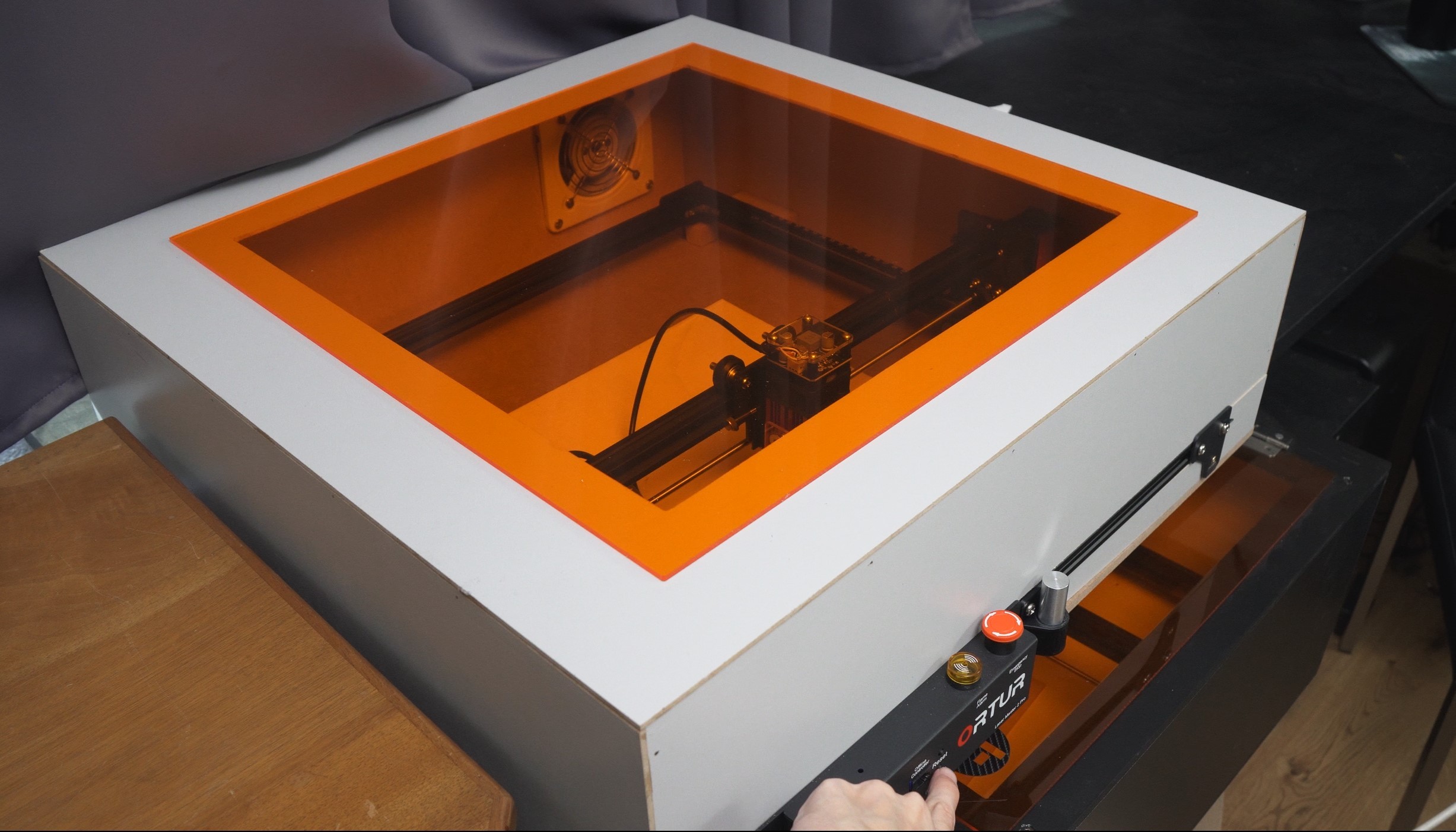 Longer RAY5 Laser Engraver Enclosure with Exhaust Fan & Pipe Fireproof Cover