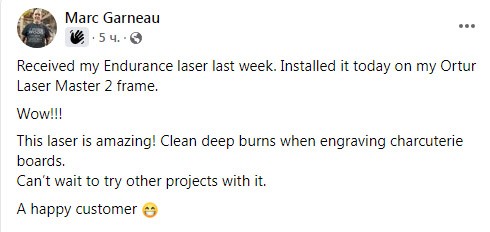 Endurance lasers - happy customer feedback