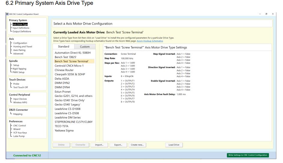 primary system axis drive type configuration