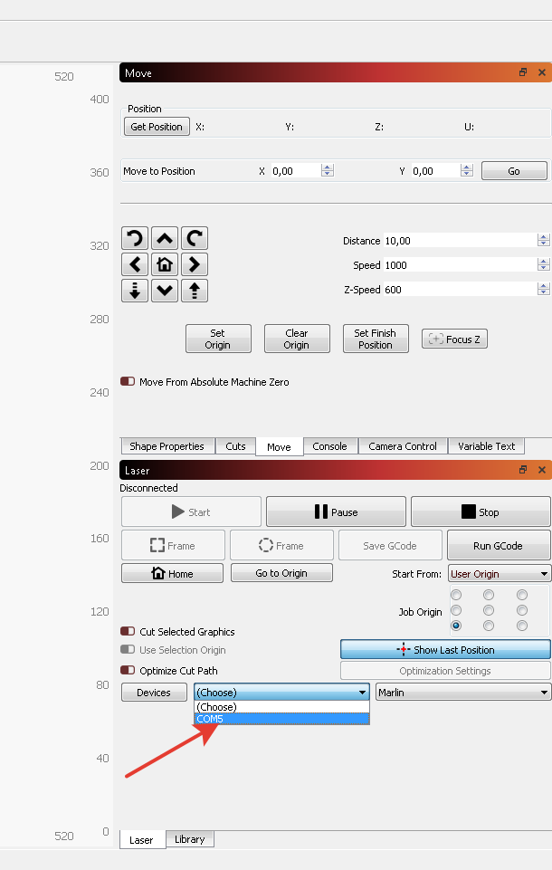 Lightburn settings console