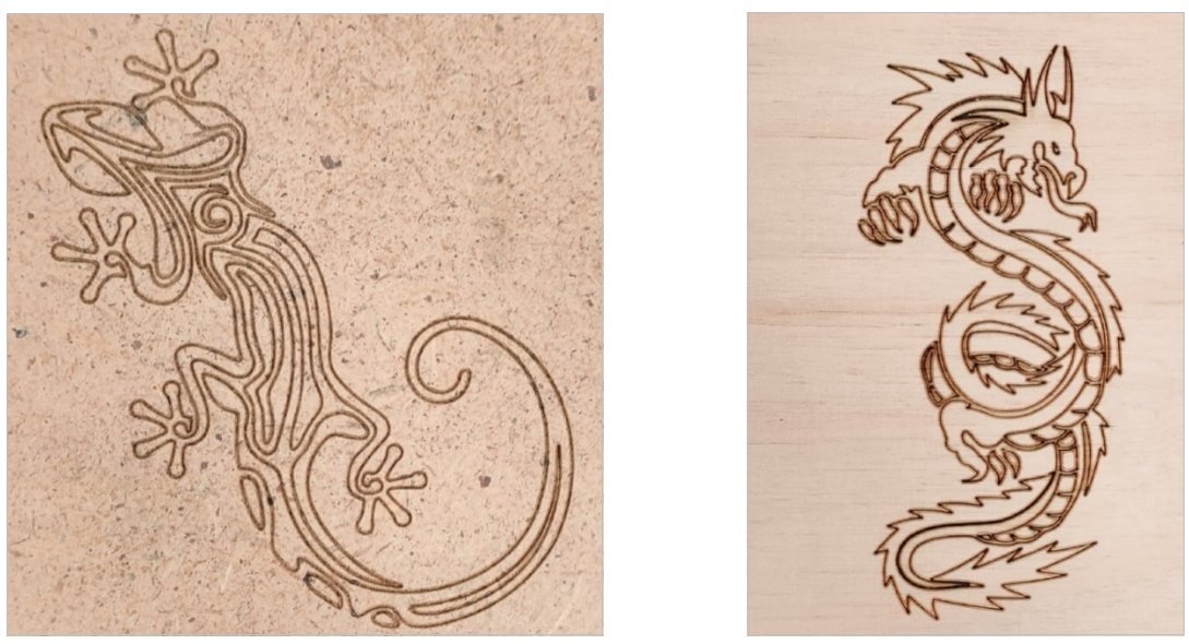 a) engraving on MDF b) engraving on plywood